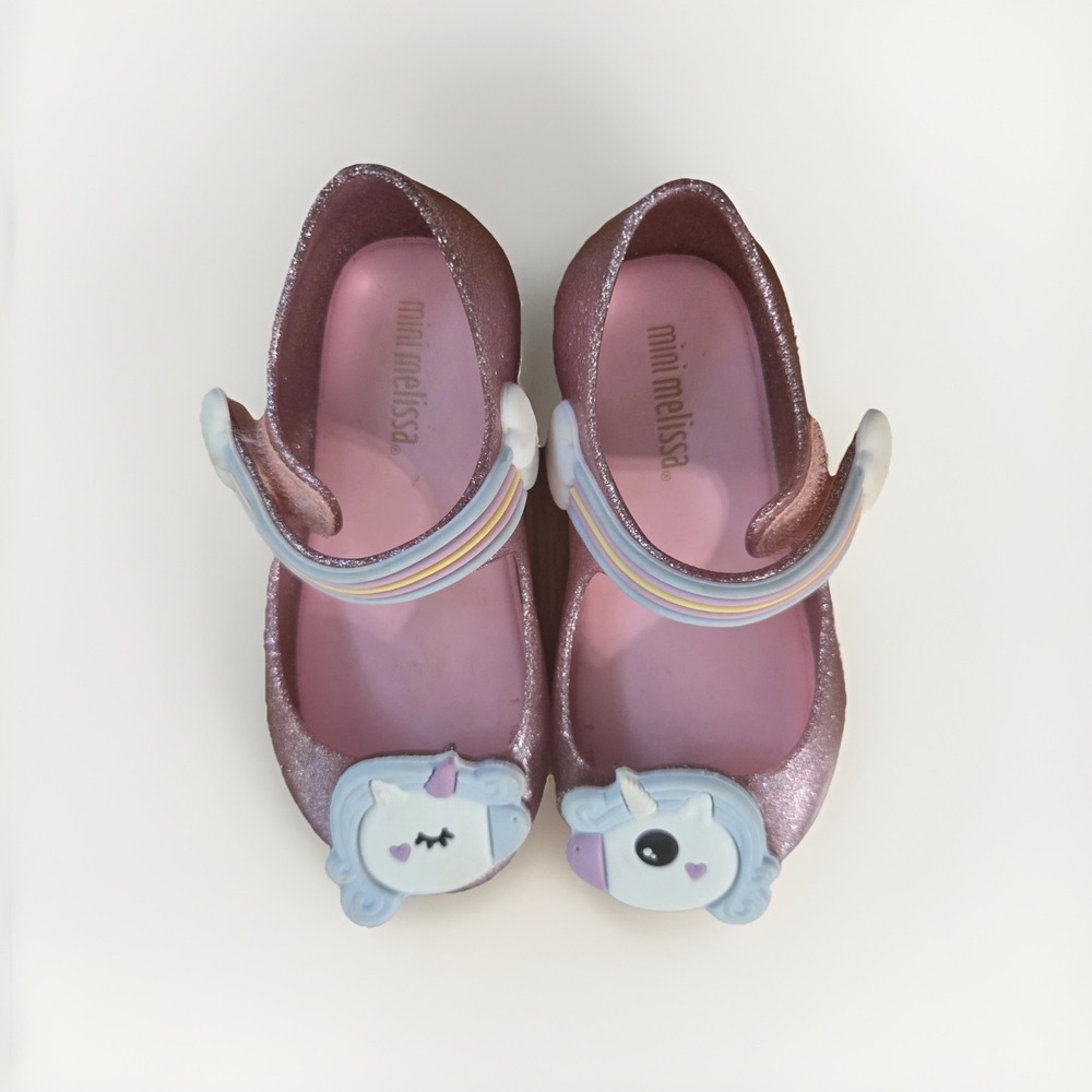 Mini Melissa Pink Ultragirl Unicorn Flats Size 7c Glitters Magical Fantasy Candy